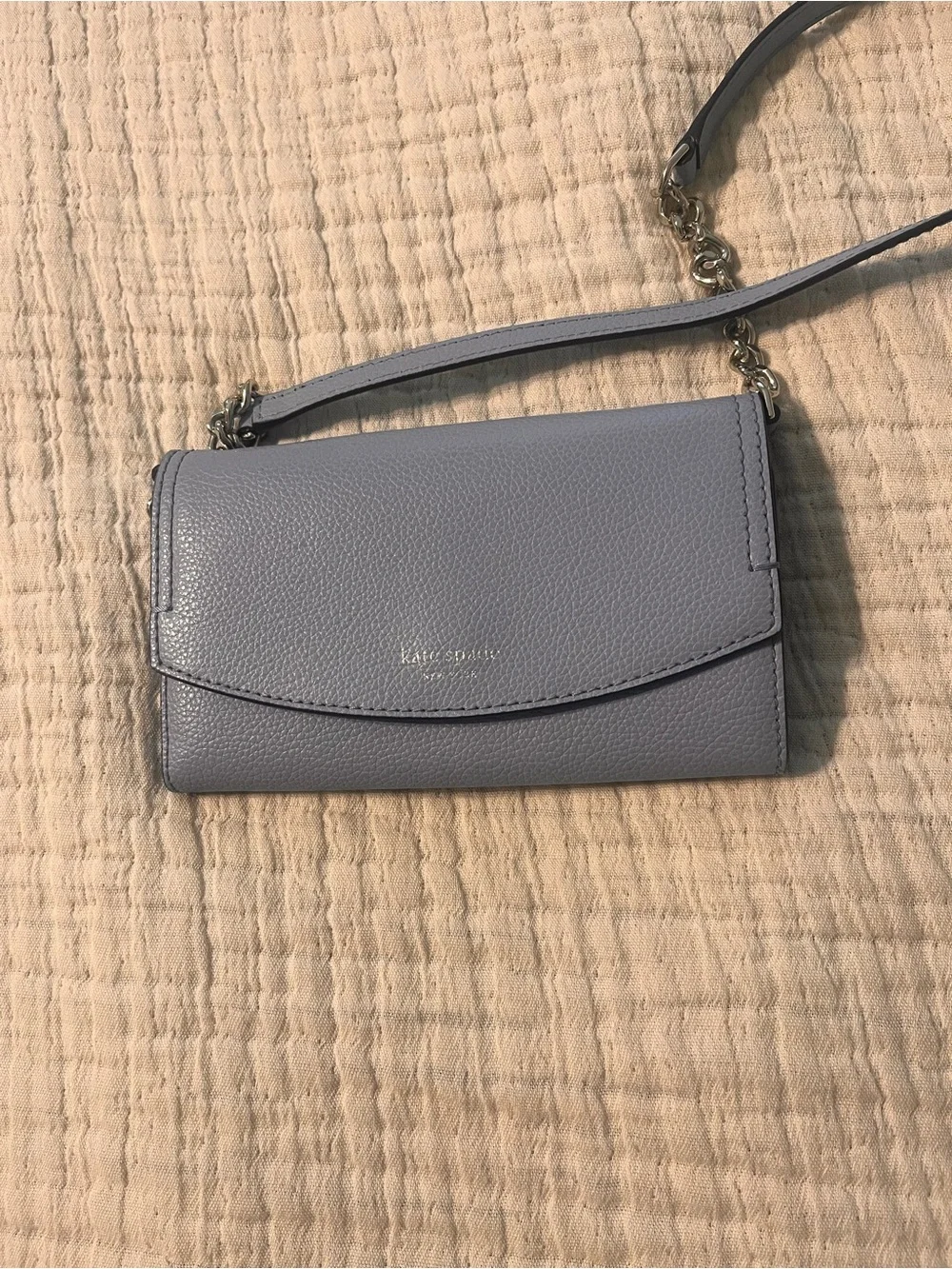 kate spade Pebbled Leather Crossbody Wallet - Light blue